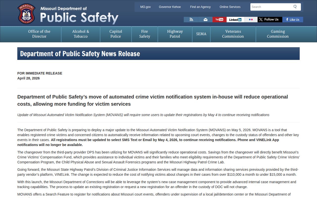 Missouri notice about current Ripley County arrest notification channels