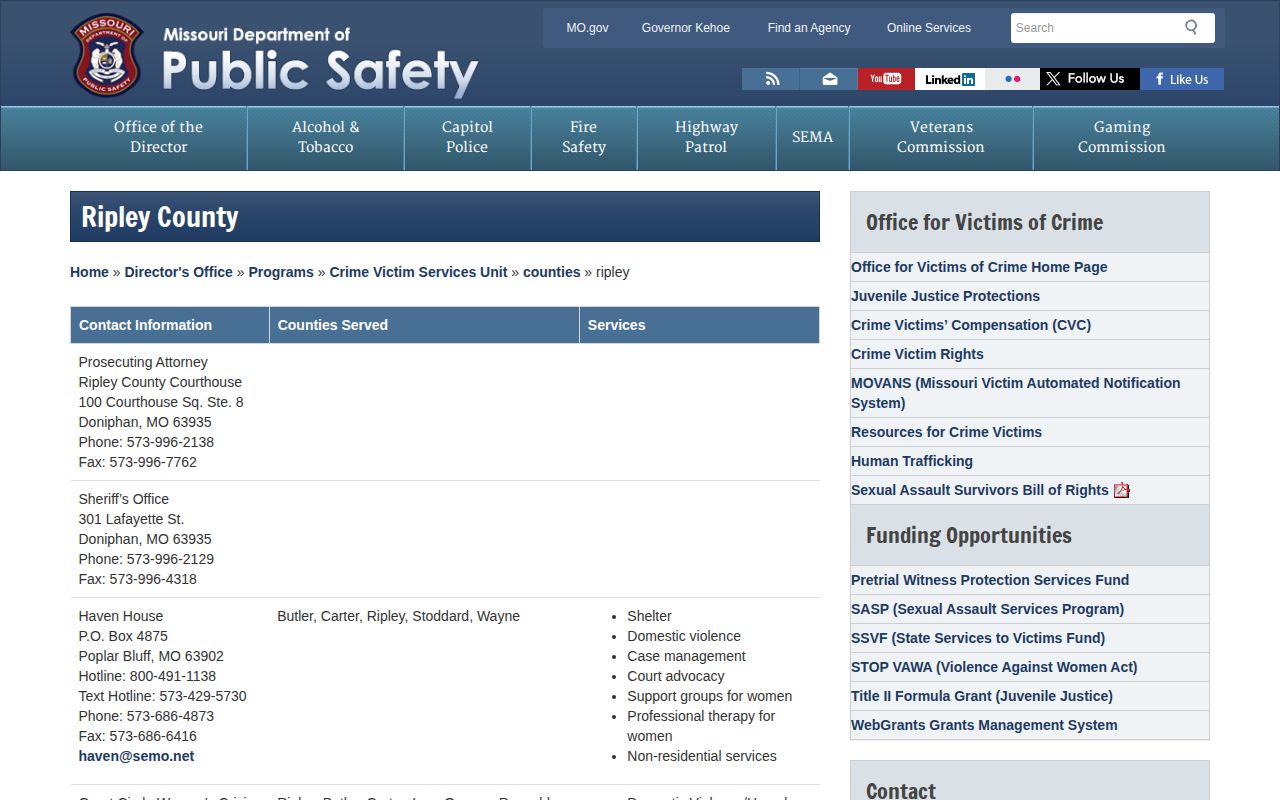 Official Ripley County arrest records contact directory
