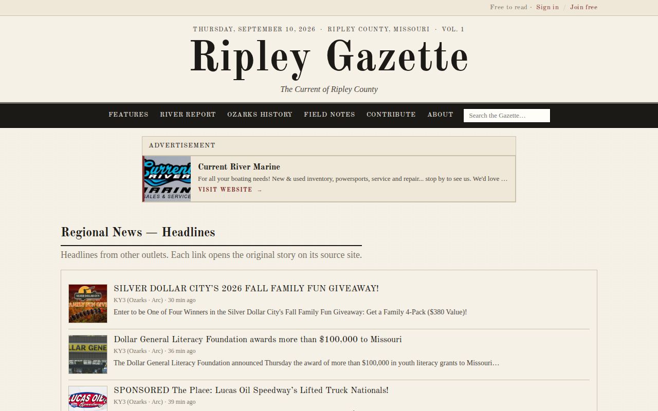 Ripley Gazette regional headlines page for story-based county coverage